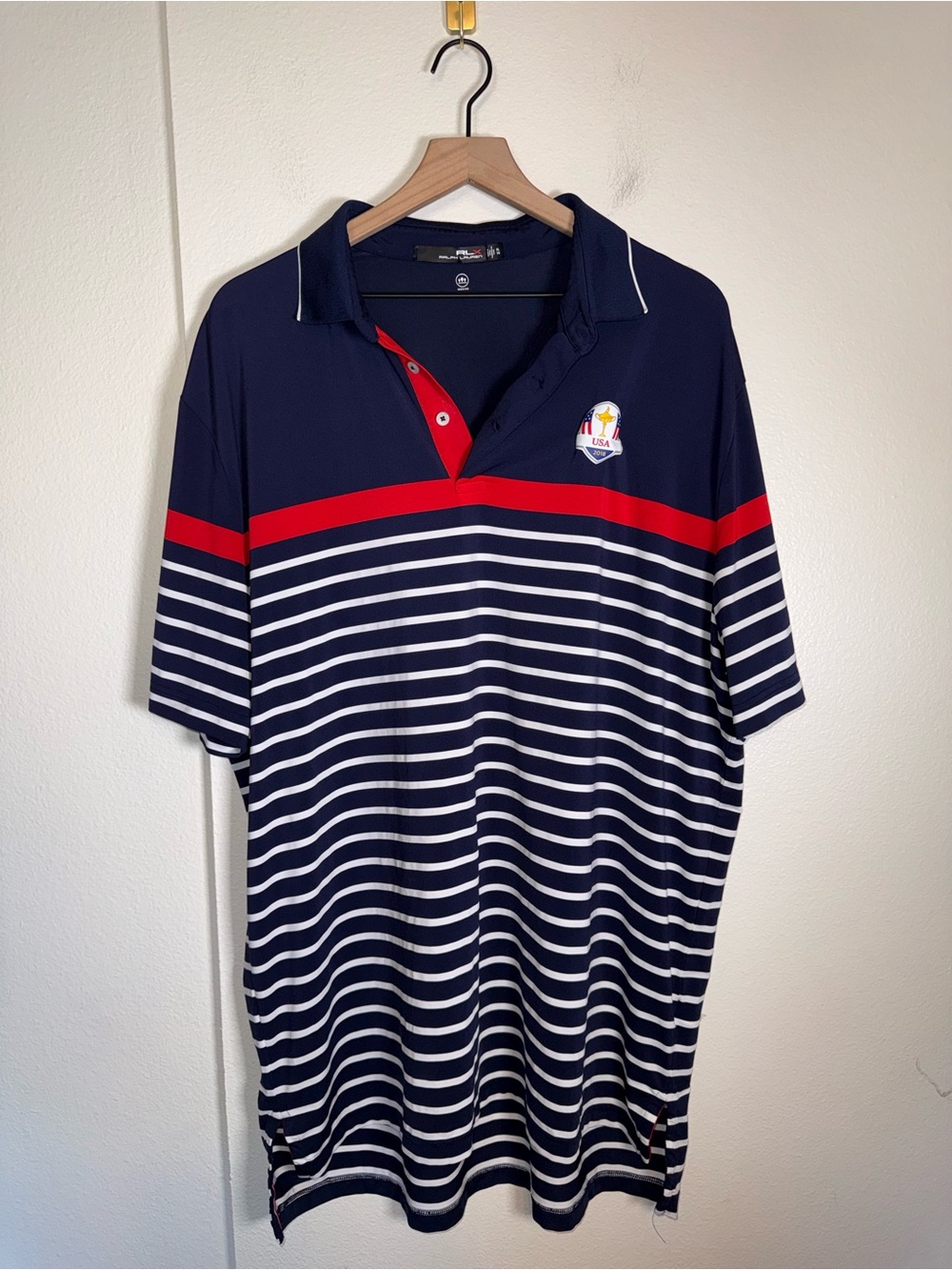 RALPH LAUREN X RYDER CUP 2018 striped golf performance moisture wicking polo XL